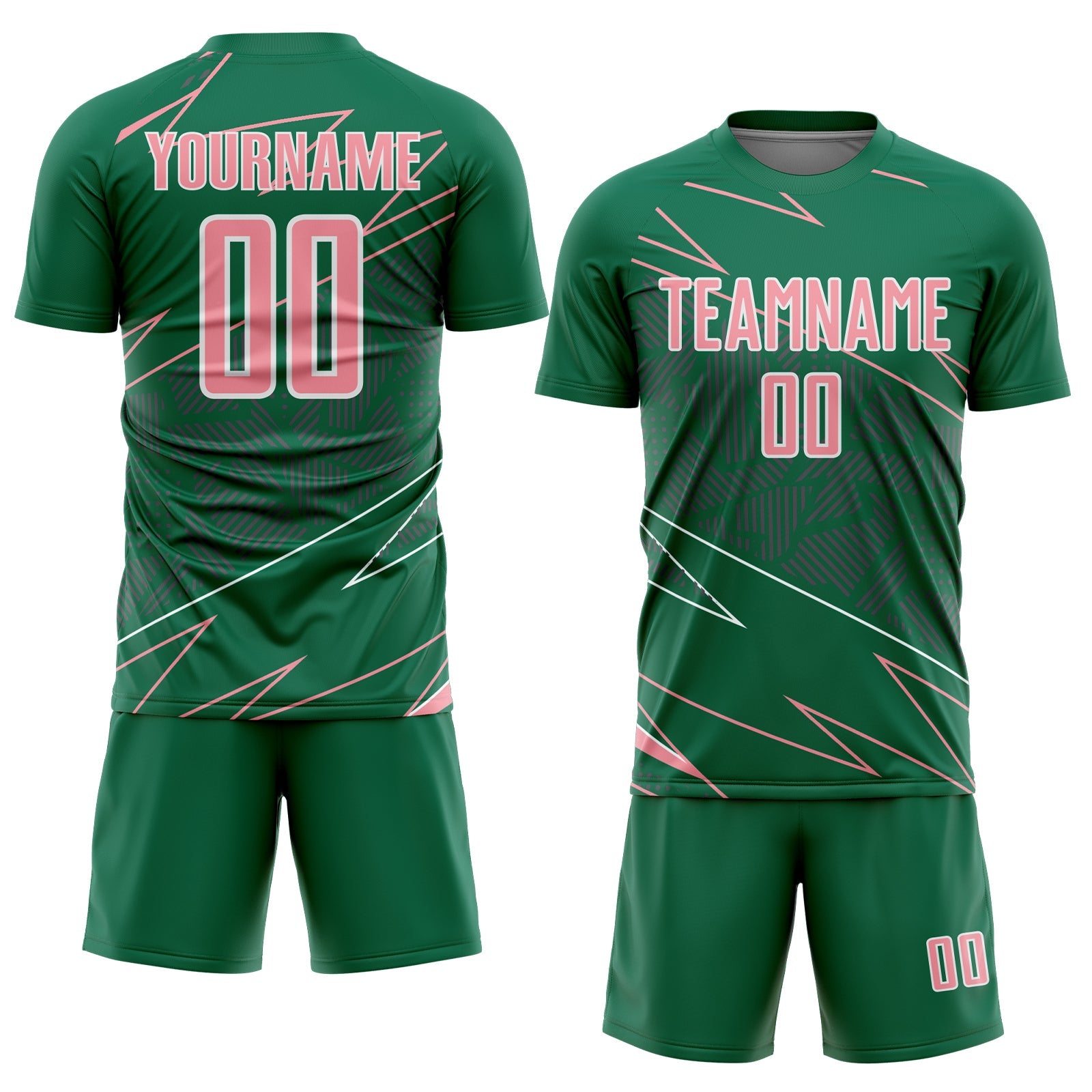 Custom Kelly Green Medium Pink-White Lines Sports Sublimation Soccer Uniform Jersey