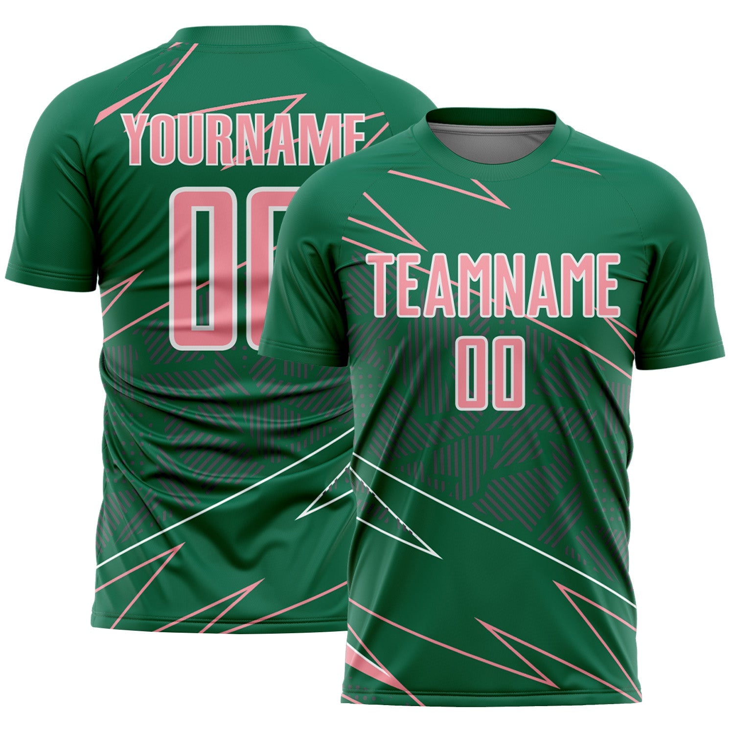 Custom Kelly Green Medium Pink-White Lines Sports Sublimation Soccer Uniform Jersey
