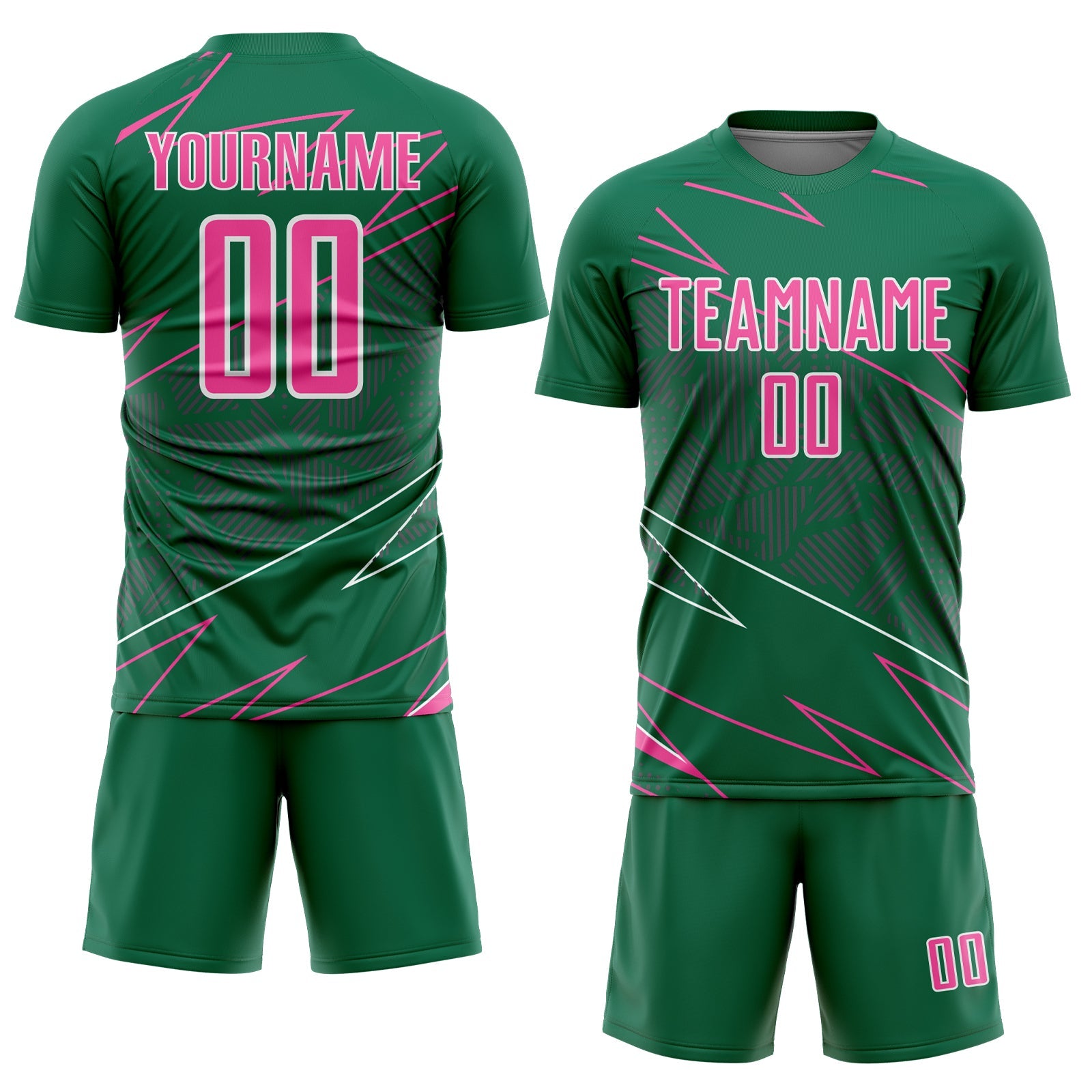 Custom Kelly Green Pink-White Lines Sports Sublimation Soccer Uniform Jersey