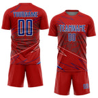 Custom Red Royal-White Lines Sports Sublimation Soccer Uniform Jersey