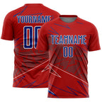Custom Red Royal-White Lines Sports Sublimation Soccer Uniform Jersey