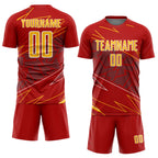 Custom Red Gold-White Lines Sports Sublimation Soccer Uniform Jersey