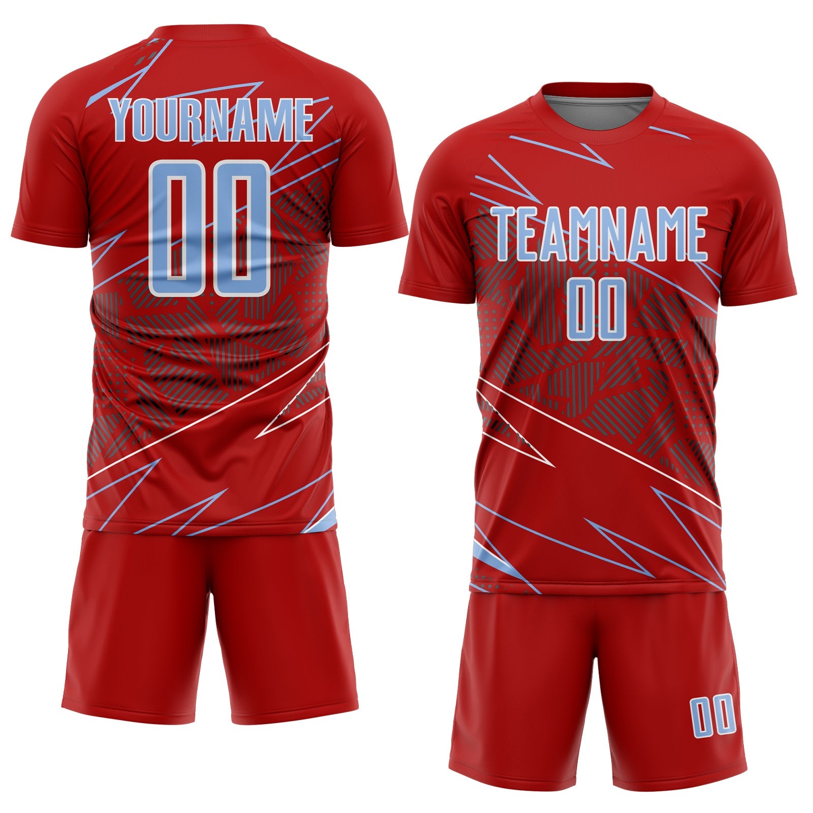 Custom Red Light Blue-White Lines Sports Sublimation Soccer Uniform Jersey