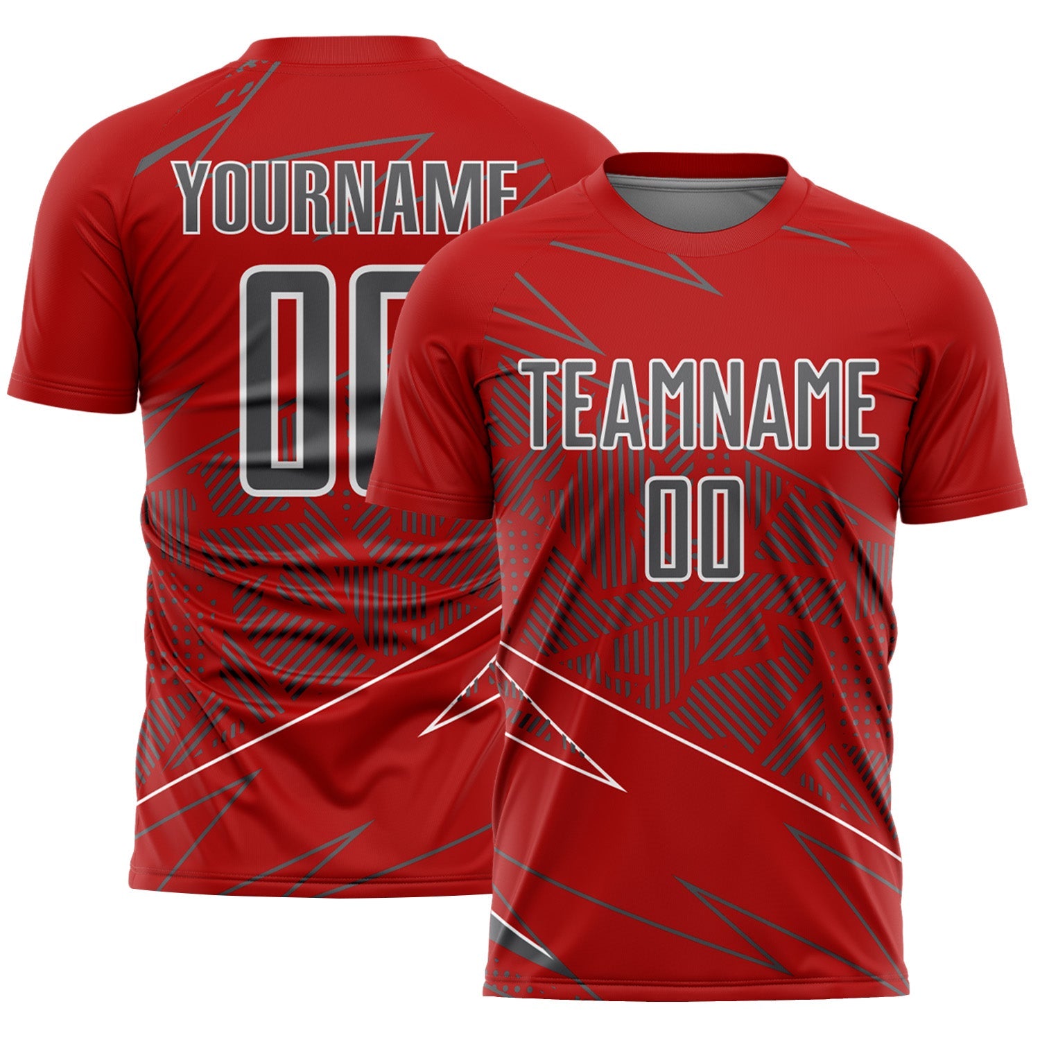 Custom Red Steel Gray-White Lines Sports Sublimation Soccer Uniform Jersey