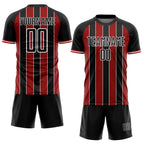 Custom Black Red-White Pinstripe Line Sports Sublimation Soccer Uniform Jersey