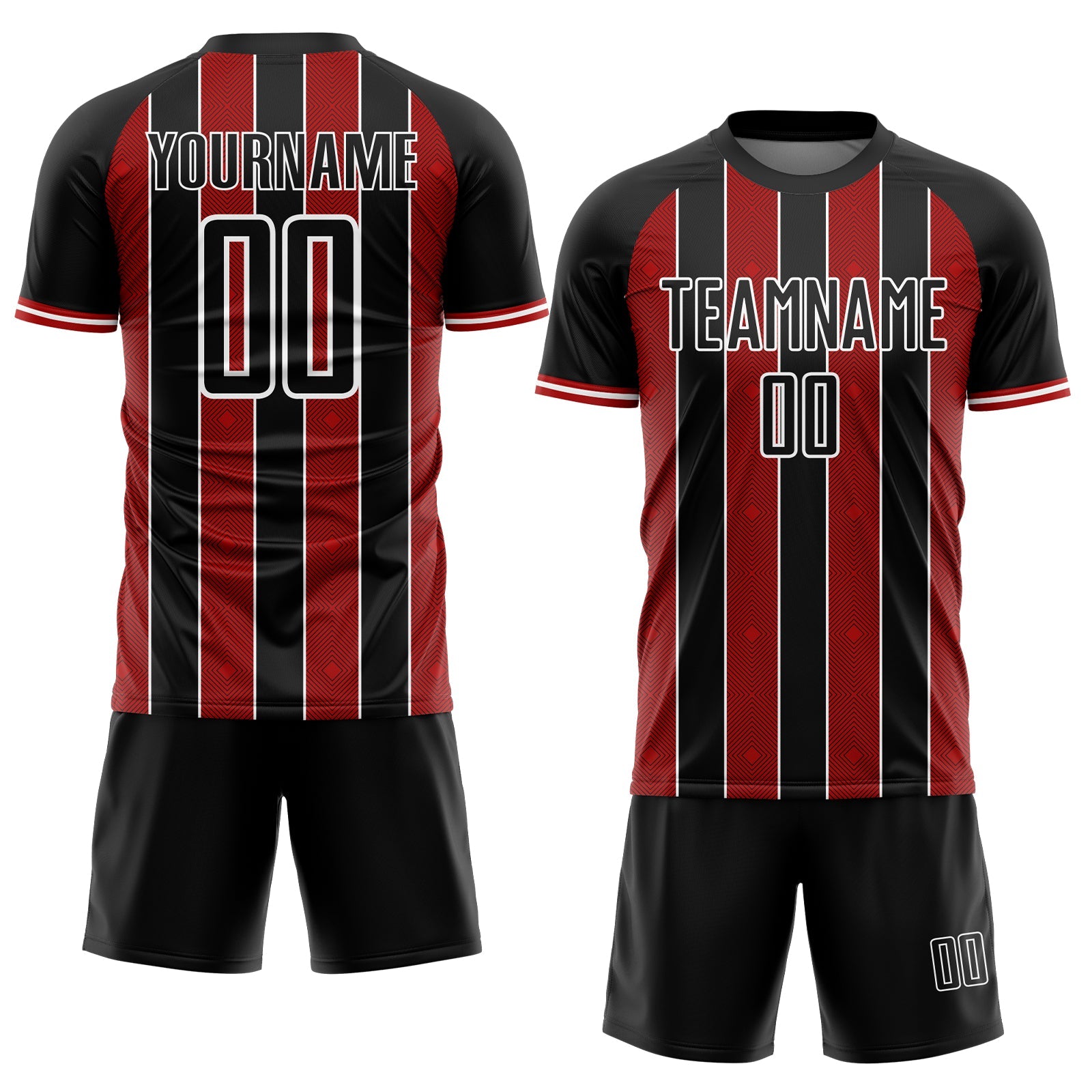 Custom Black Red-White Pinstripe Line Sports Sublimation Soccer Uniform Jersey