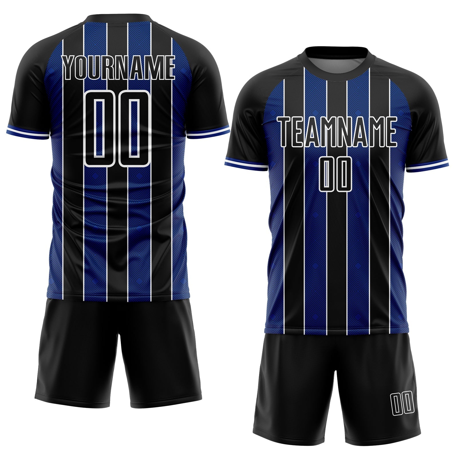 Custom Black Royal-White Pinstripe Line Sports Sublimation Soccer Uniform Jersey