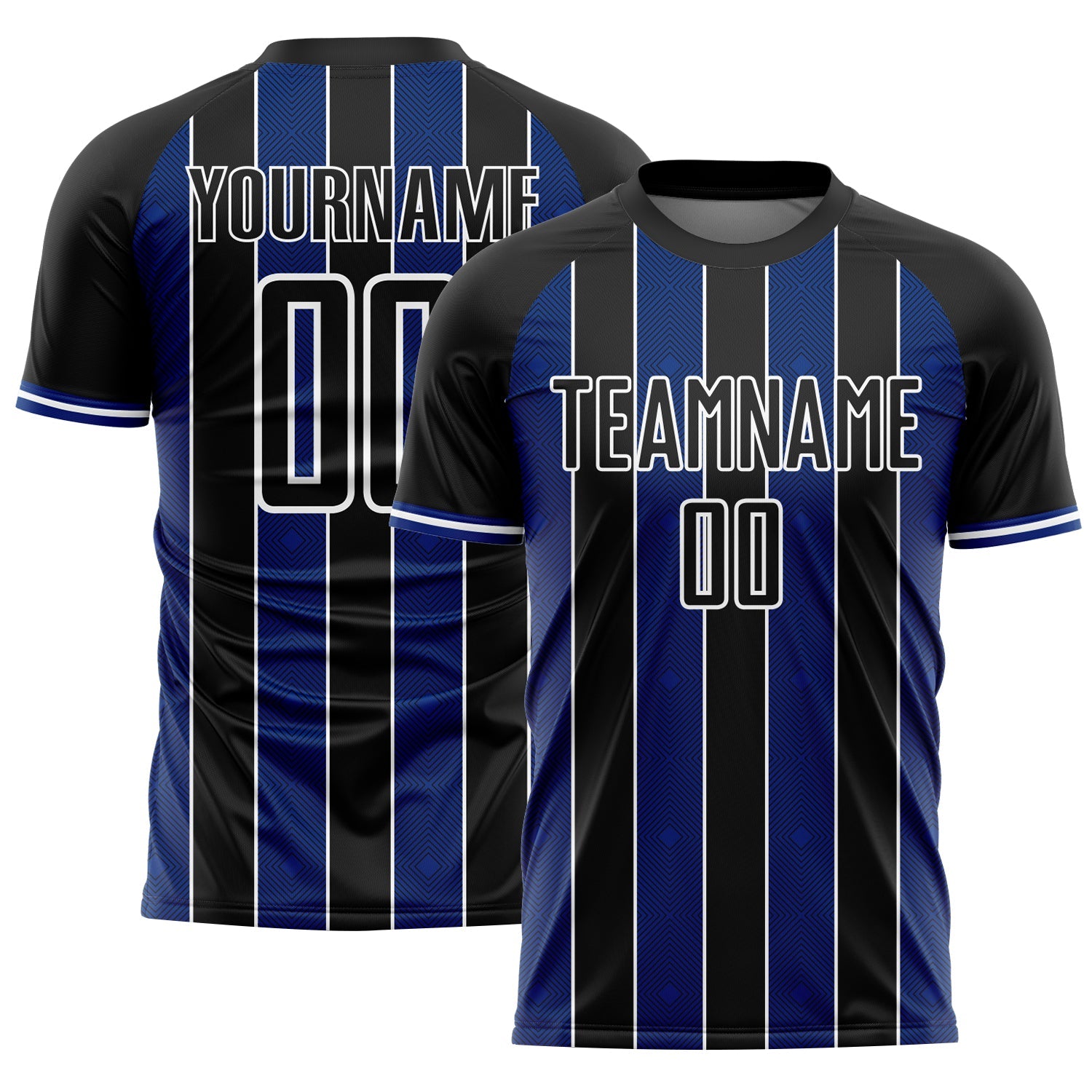 Custom Black Royal-White Pinstripe Line Sports Sublimation Soccer Uniform Jersey