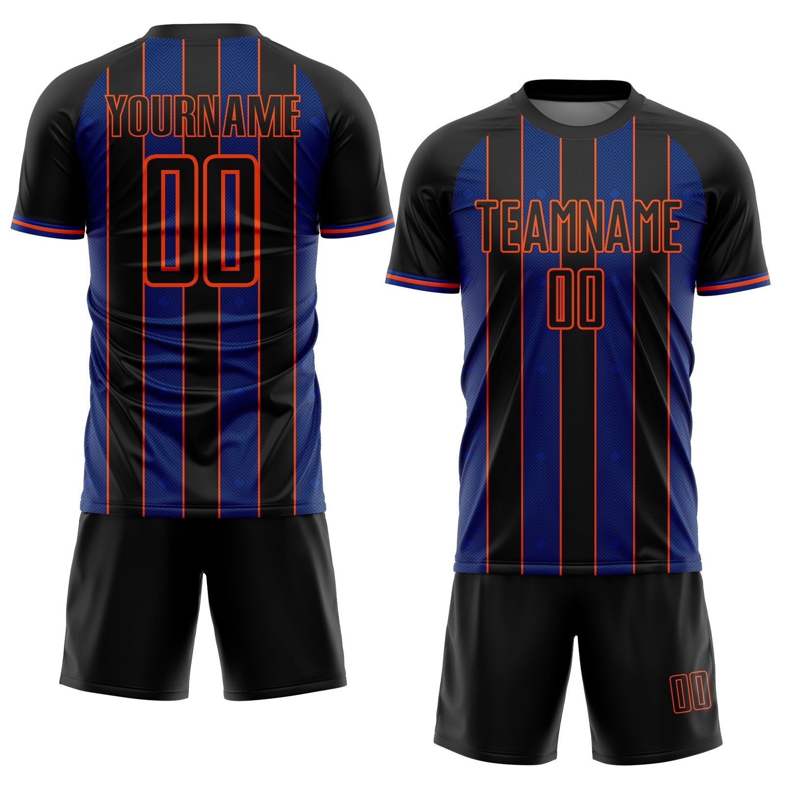 Custom Black Royal-Orange Pinstripe Line Sports Sublimation Soccer Uniform Jersey