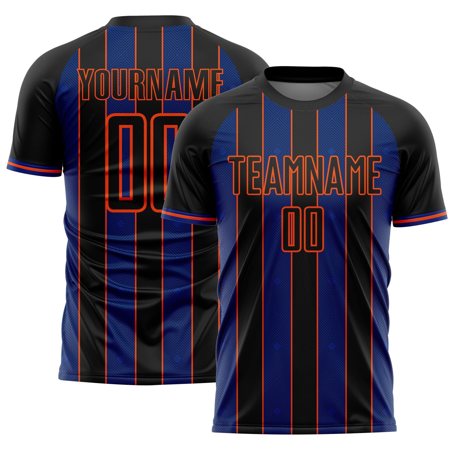 Custom Black Royal-Orange Pinstripe Line Sports Sublimation Soccer Uniform Jersey