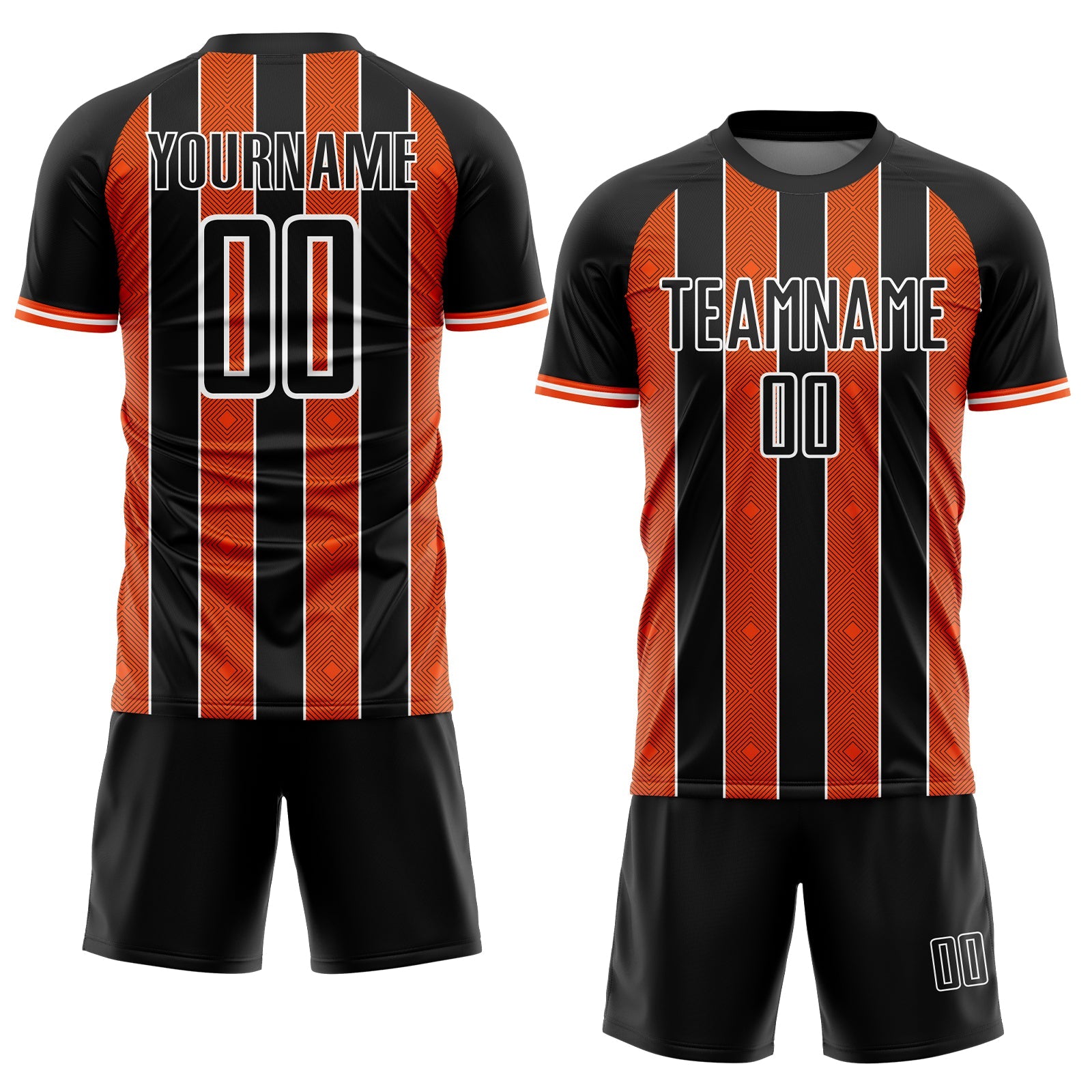 Custom Black Orange-White Pinstripe Line Sports Sublimation Soccer Uniform Jersey