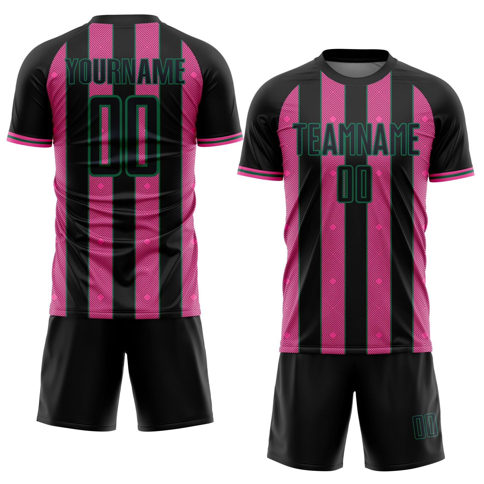 Custom Black Pink-Kelly Green Pinstripe Line Sports Sublimation Soccer Uniform Jersey