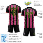 Custom Black Pink-Neon Green Pinstripe Line Sports Sublimation Soccer Uniform Jersey