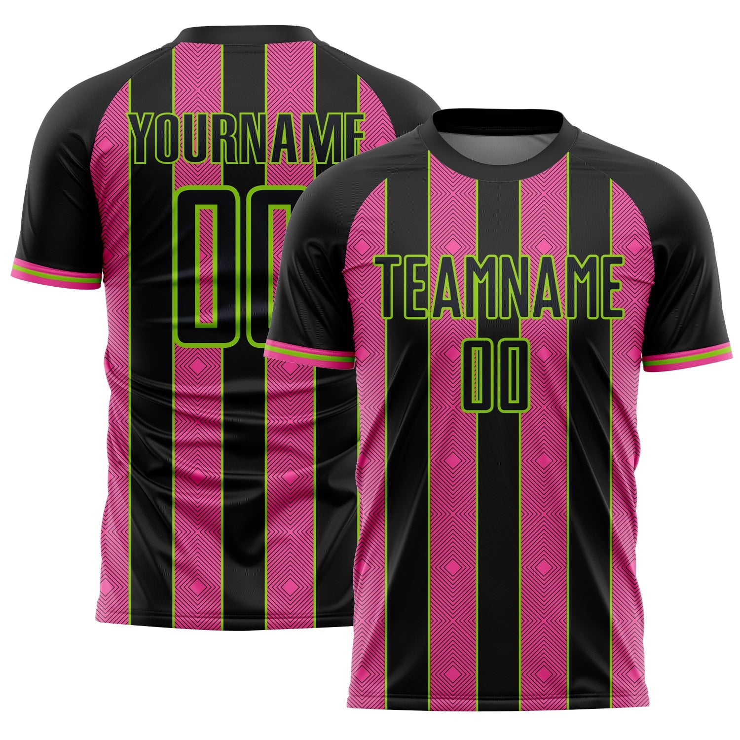 Custom Black Pink-Neon Green Pinstripe Line Sports Sublimation Soccer Uniform Jersey