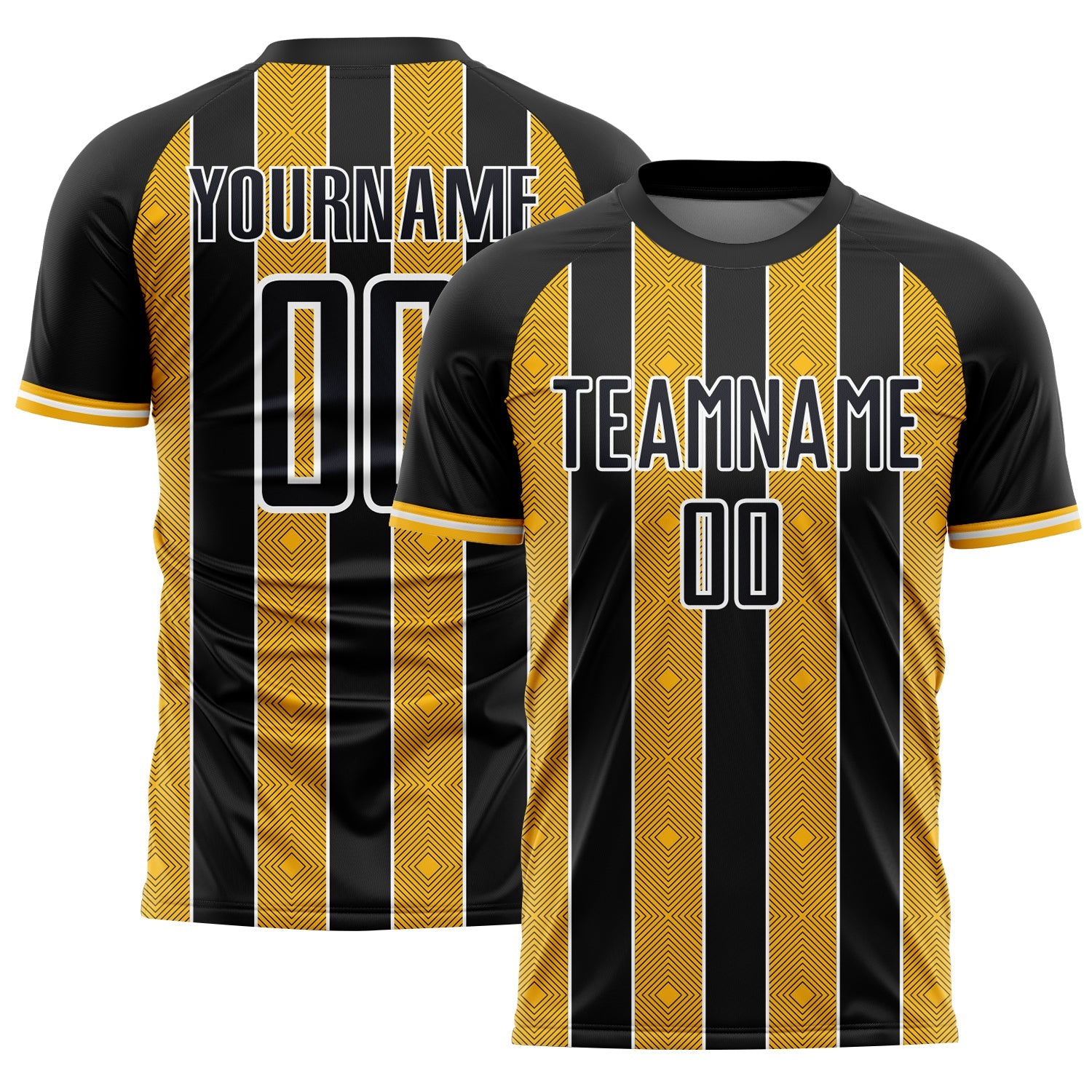 Custom Black Gold-White Pinstripe Line Sports Sublimation Soccer Uniform Jersey