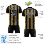 Custom Black Old Gold-White Pinstripe Line Sports Sublimation Soccer Uniform Jersey