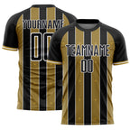 Custom Black Old Gold-White Pinstripe Line Sports Sublimation Soccer Uniform Jersey