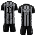Custom Black Gray-White Pinstripe Line Sports Sublimation Soccer Uniform Jersey