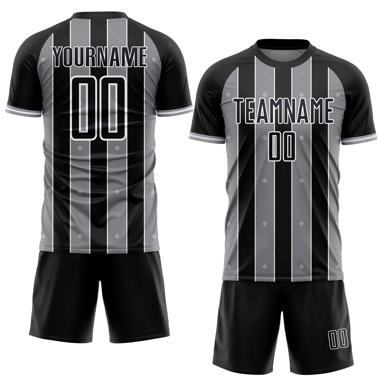 Custom Black Gray-White Pinstripe Line Sports Sublimation Soccer Uniform Jersey