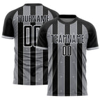Custom Black Gray-White Pinstripe Line Sports Sublimation Soccer Uniform Jersey