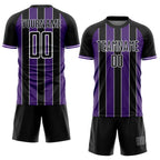 Custom Black Purple-White Pinstripe Line Sports Sublimation Soccer Uniform Jersey