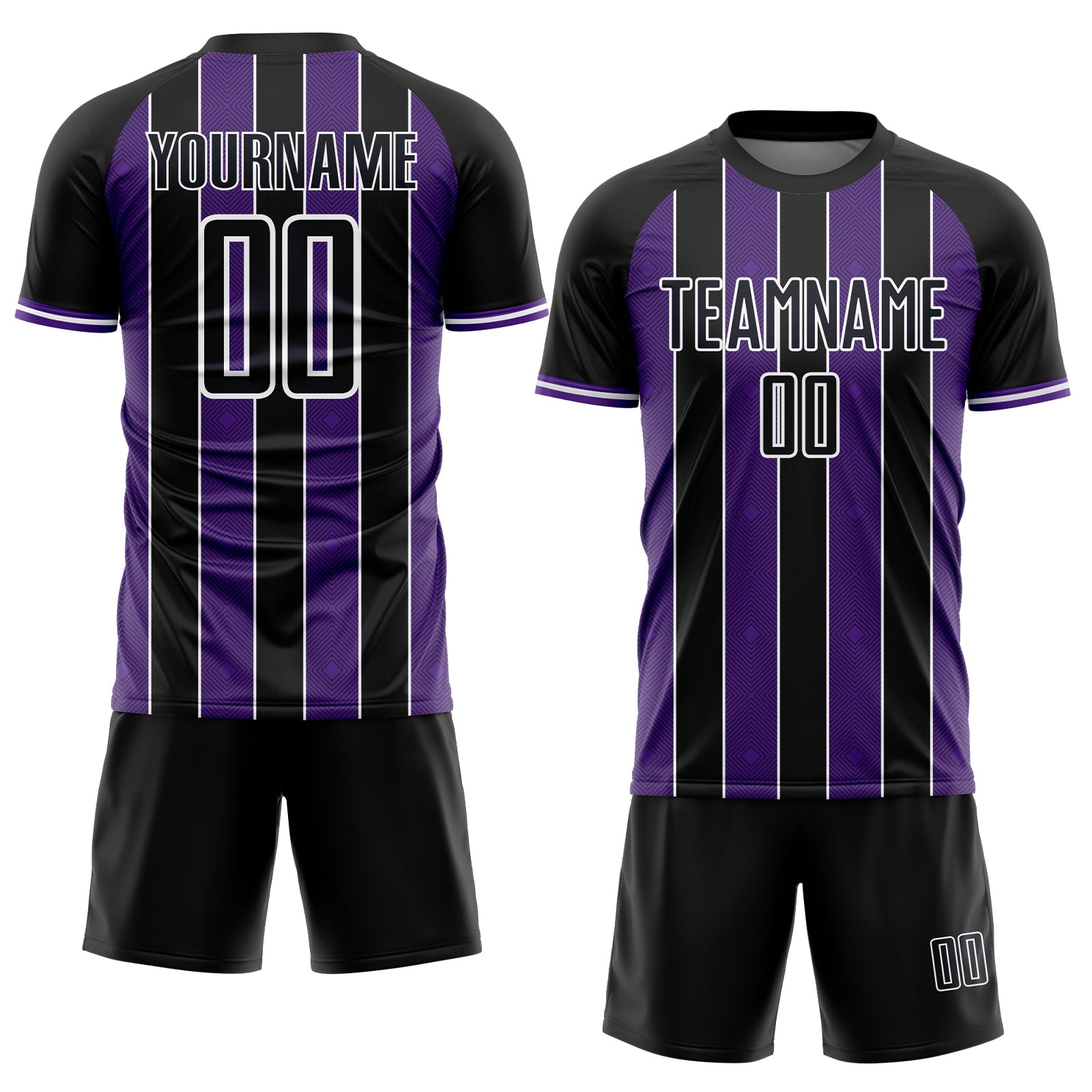 Custom Black Purple-White Pinstripe Line Sports Sublimation Soccer Uniform Jersey