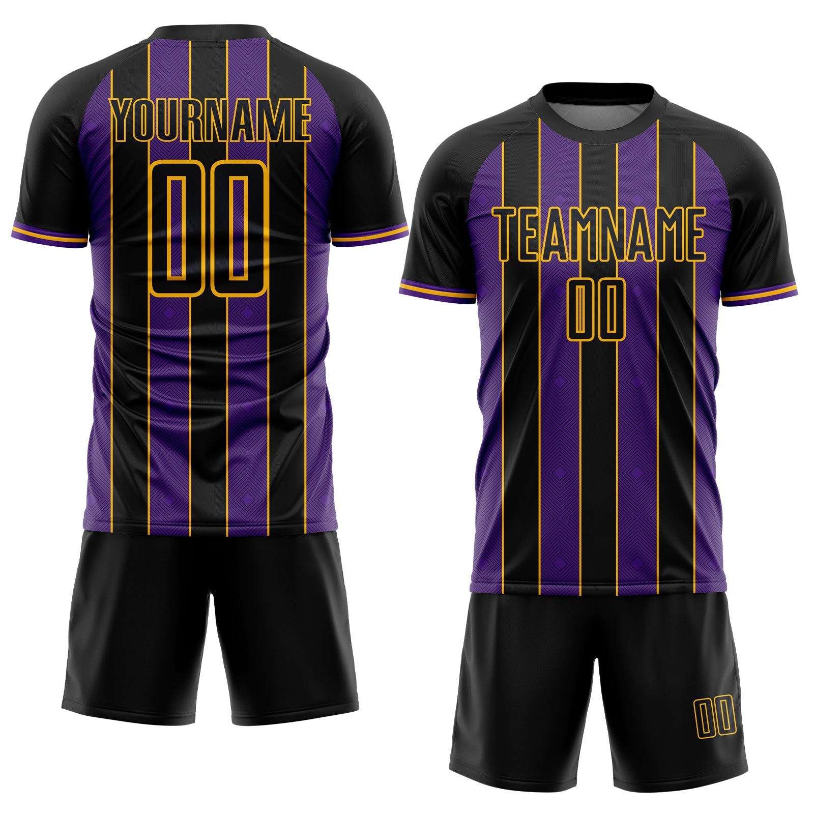 Custom Black Purple-Gold Pinstripe Line Sports Sublimation Soccer Uniform Jersey