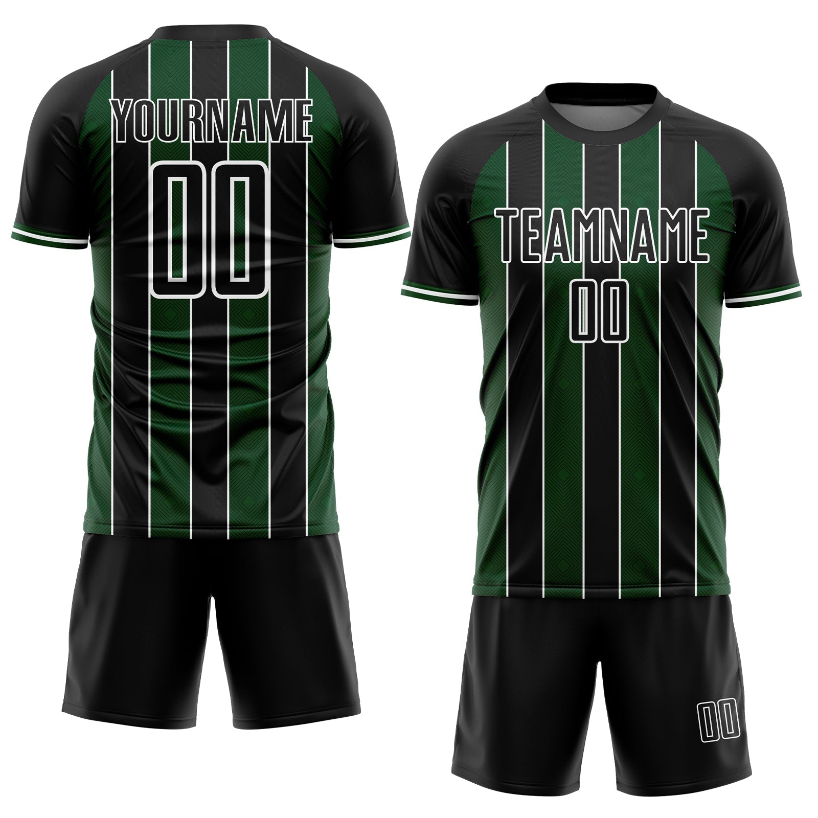 Custom Black Green-White Pinstripe Line Sports Sublimation Soccer Uniform Jersey