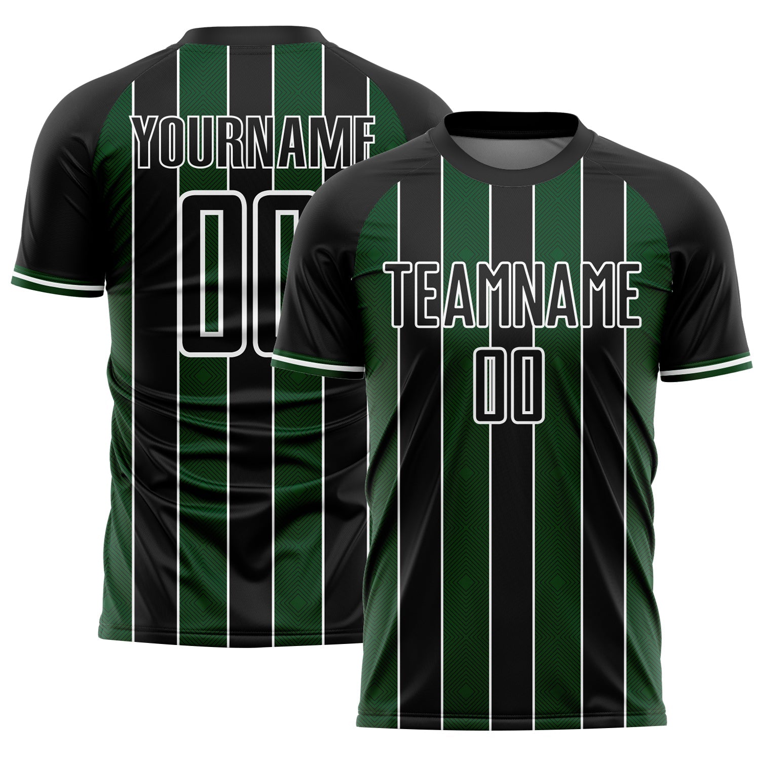 Custom Black Green-White Pinstripe Line Sports Sublimation Soccer Uniform Jersey