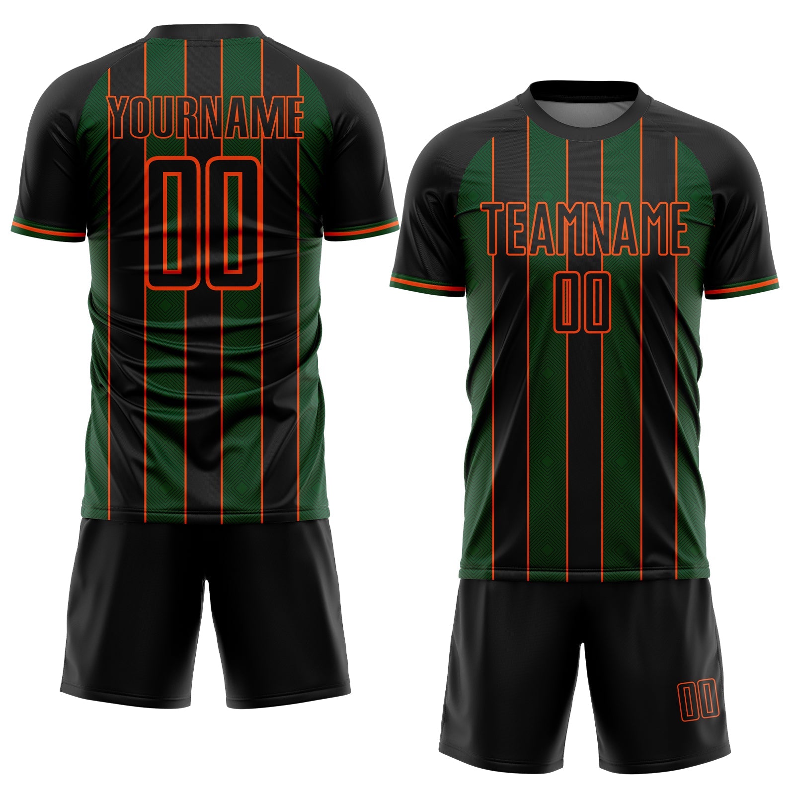 Custom Black Green-Orange Pinstripe Line Sports Sublimation Soccer Uniform Jersey