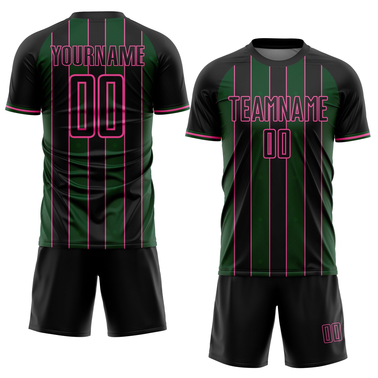 Custom Black Green-Pink Pinstripe Line Sports Sublimation Soccer Uniform Jersey