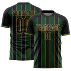 Custom Black Green-Old Gold Pinstripe Line Sports Sublimation Soccer Uniform Jersey