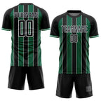 Custom Black Kelly Green-White Pinstripe Line Sports Sublimation Soccer Uniform Jersey