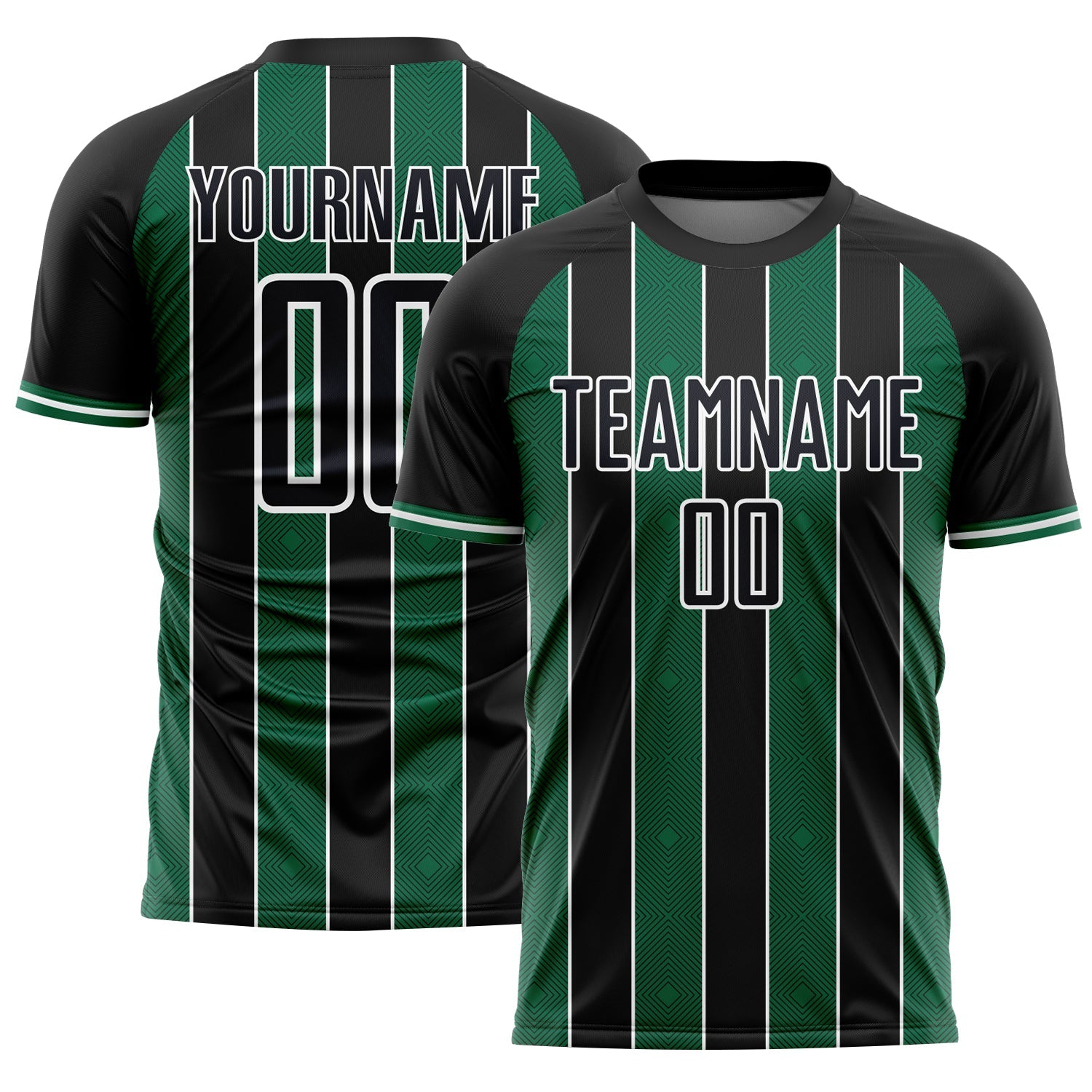 Custom Black Kelly Green-White Pinstripe Line Sports Sublimation Soccer Uniform Jersey