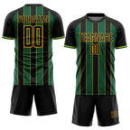 Custom Black Kelly Green-Gold Pinstripe Line Sports Sublimation Soccer Uniform Jersey