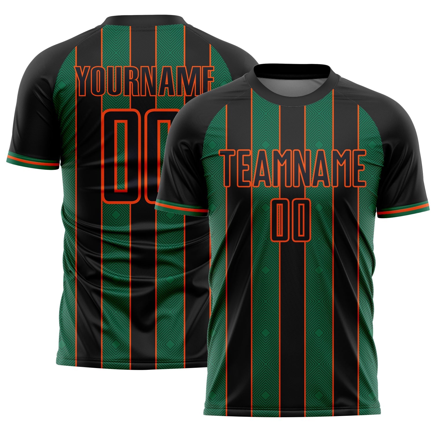 Custom Black Kelly Green-Orange Pinstripe Line Sports Sublimation Soccer Uniform Jersey