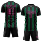 Custom Black Kelly Green-Pink Pinstripe Line Sports Sublimation Soccer Uniform Jersey