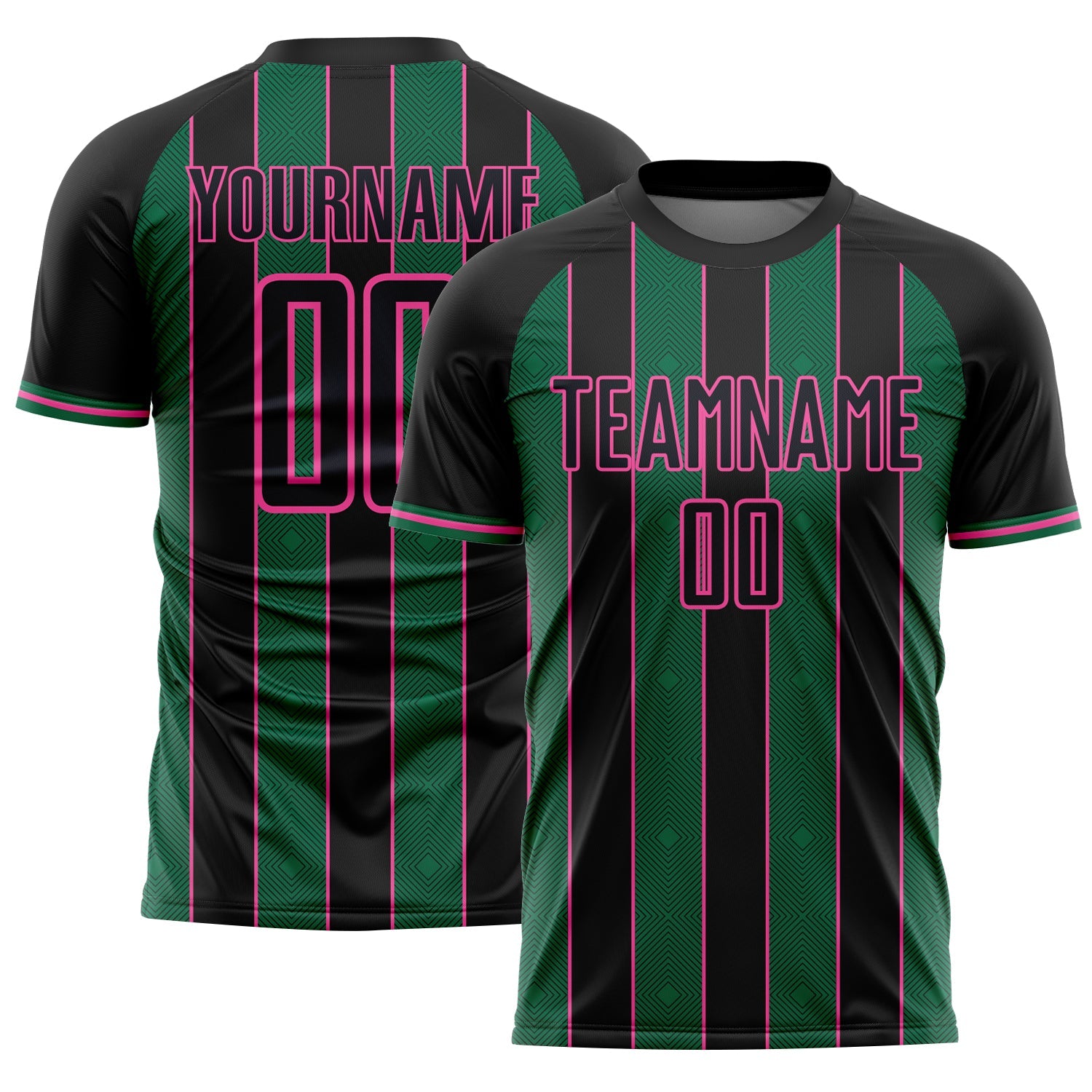 Custom Black Kelly Green-Pink Pinstripe Line Sports Sublimation Soccer Uniform Jersey