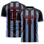 Custom Black Light Blue-Red Pinstripe Line Sports Sublimation Soccer Uniform Jersey