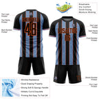 Custom Black Light Blue-Orange Pinstripe Line Sports Sublimation Soccer Uniform Jersey