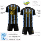 Custom Black Light Blue-Yellow Pinstripe Line Sports Sublimation Soccer Uniform Jersey