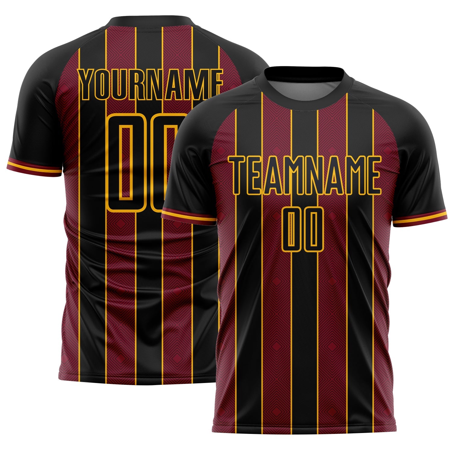 Custom Black Crimson-Gold Pinstripe Line Sports Sublimation Soccer Uniform Jersey