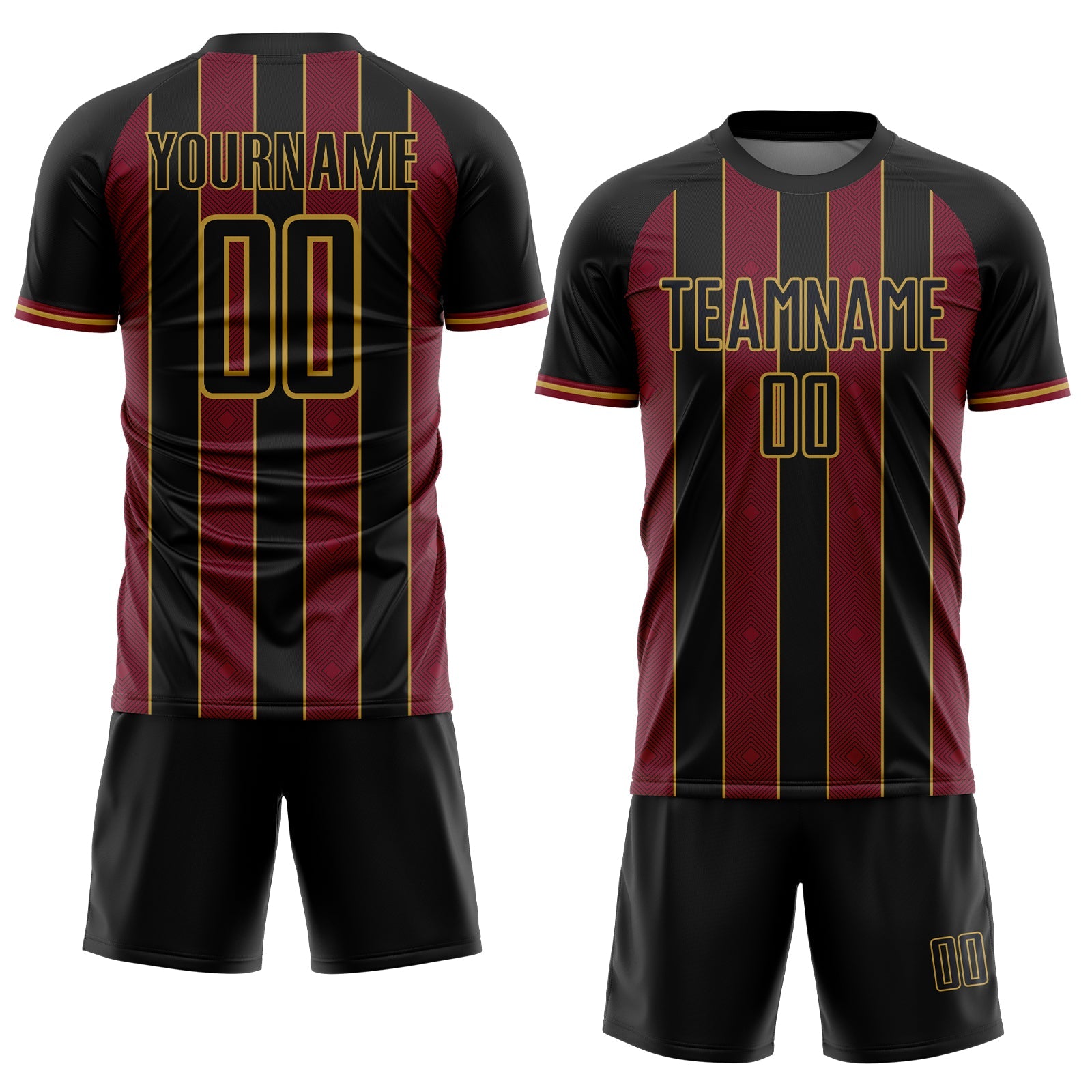 Custom Black Crimson-Old Gold Pinstripe Line Sports Sublimation Soccer Uniform Jersey