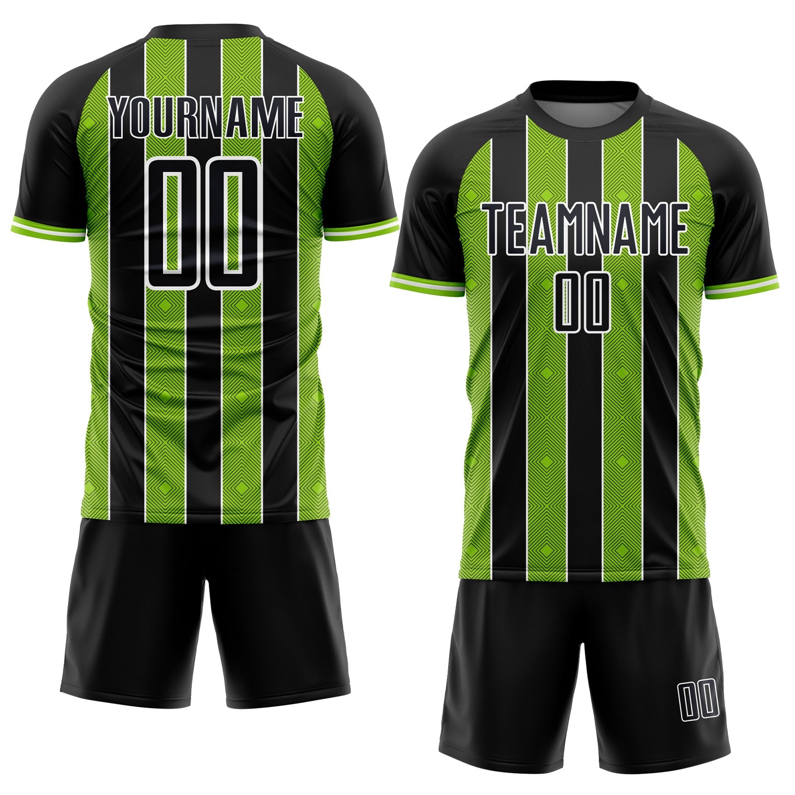 Custom Black Neon Green-White Pinstripe Line Sports Sublimation Soccer Uniform Jersey