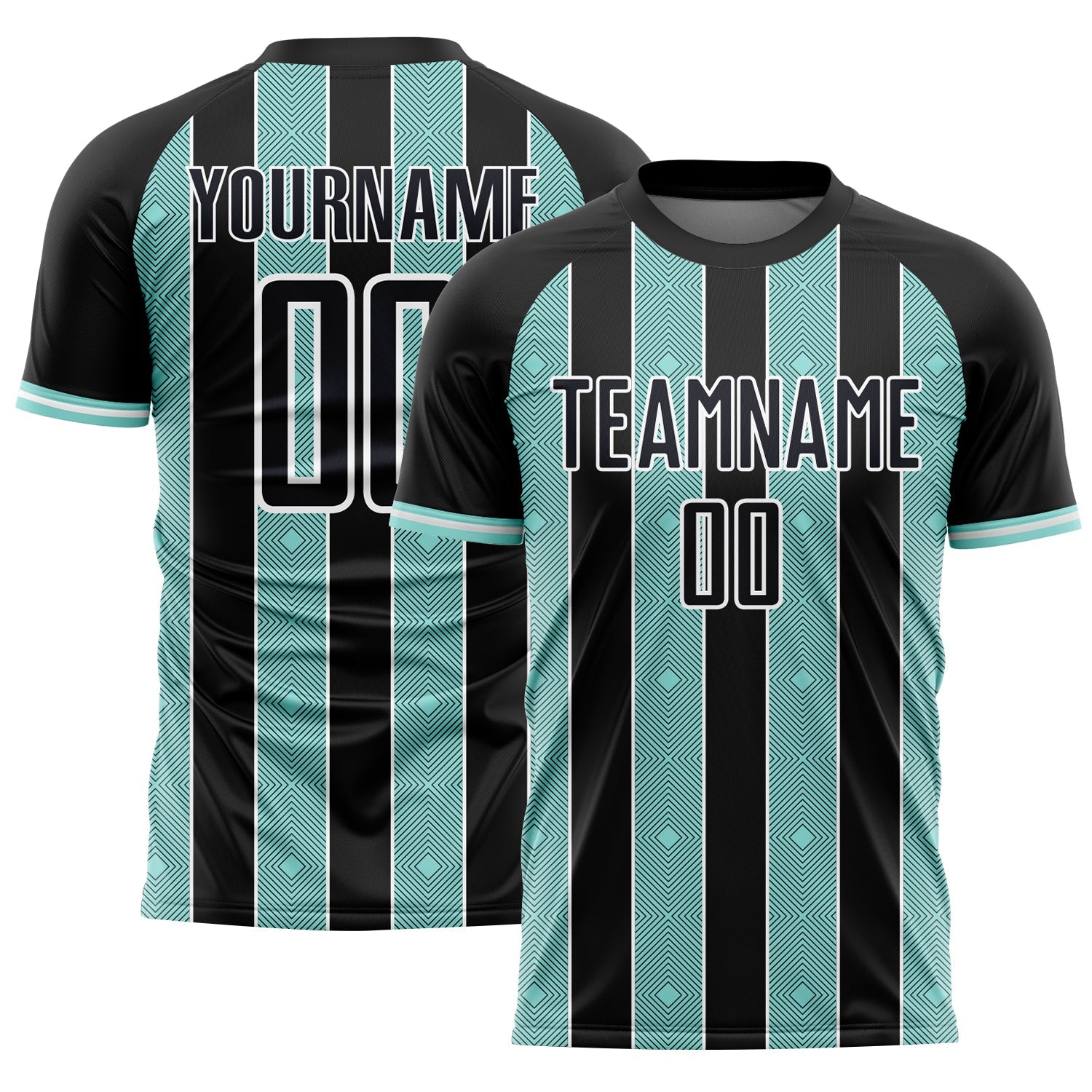 Custom Black Ice Blue-White Pinstripe Line Sports Sublimation Soccer Uniform Jersey