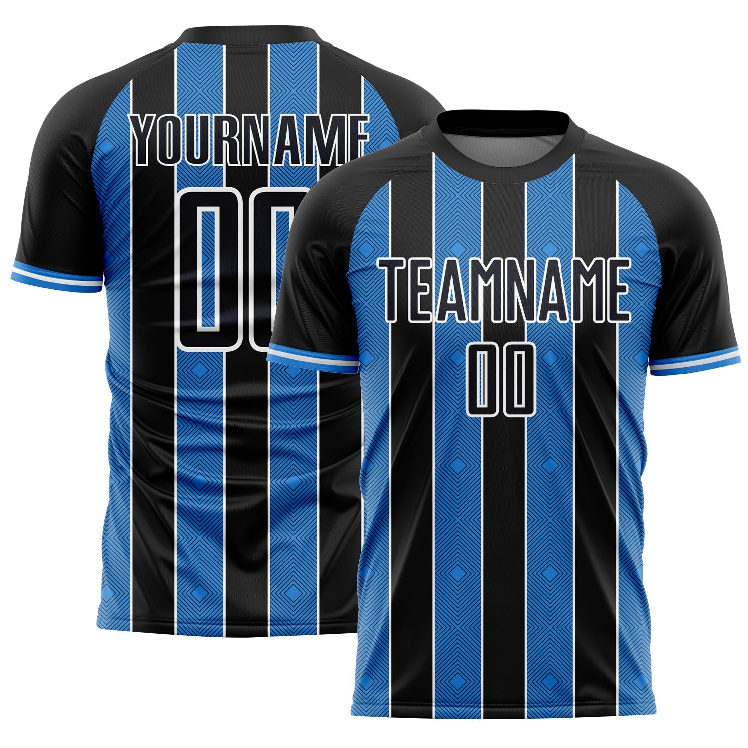 Custom Black Powder Blue-White Pinstripe Line Sports Sublimation Soccer Uniform Jersey