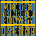 Custom Black Powder Blue-Yellow Pinstripe Line Sports Sublimation Soccer Uniform Jersey