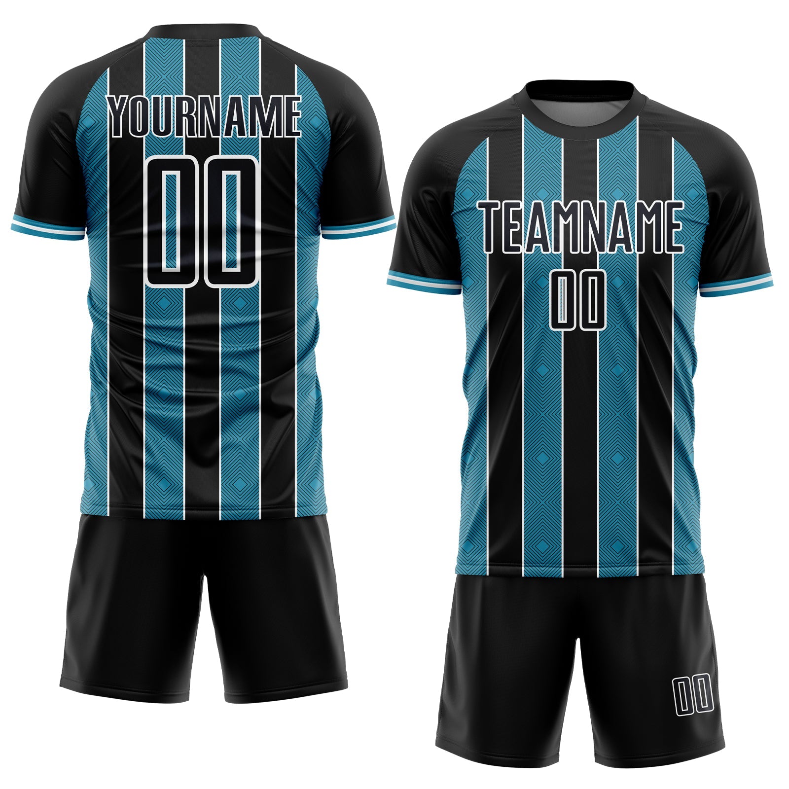 Custom Black Panther Blue-White Pinstripe Line Sports Sublimation Soccer Uniform Jersey