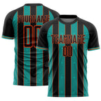 Custom Black Aqua-Orange Pinstripe Line Sports Sublimation Soccer Uniform Jersey