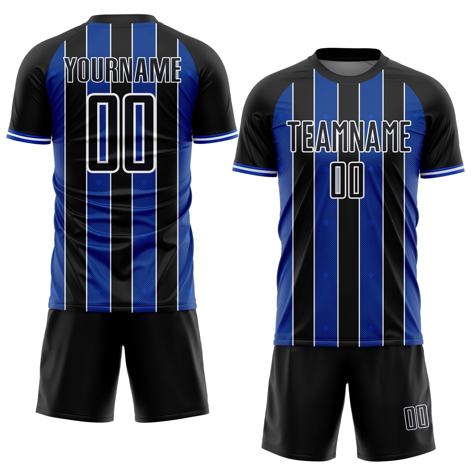 Custom Black Thunder Blue-White Pinstripe Line Sports Sublimation Soccer Uniform Jersey